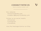Contact information for a skincare brand on a beige background