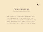 Text on a beige background about skincare formulas for busy lives